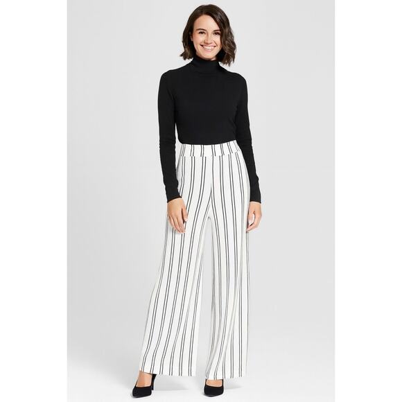 AKIRA white & black stripe wide leg high waisted pants trousers size medium - Picture 1 of 6